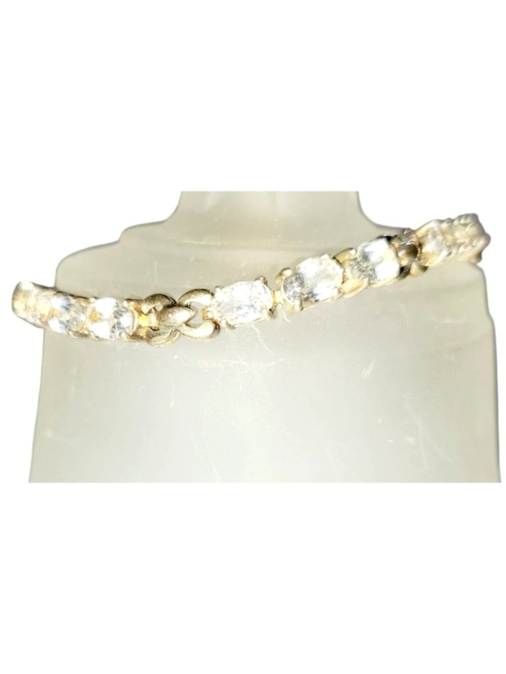 Vintage Oval CZ Diamonds Gold Over Sterling Silver Tennis Bracelet 8" Gold Tone - Picture 8 of 11